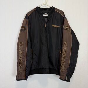 Harley-Davidson Black & Tan Nylon Bomber Jacket 110 Anniversary XL Tall